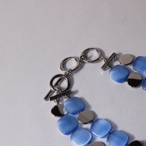 Multi-Strand Square Blue Moonstone Necklace with Silver Square Beads - Picture 3 of 5